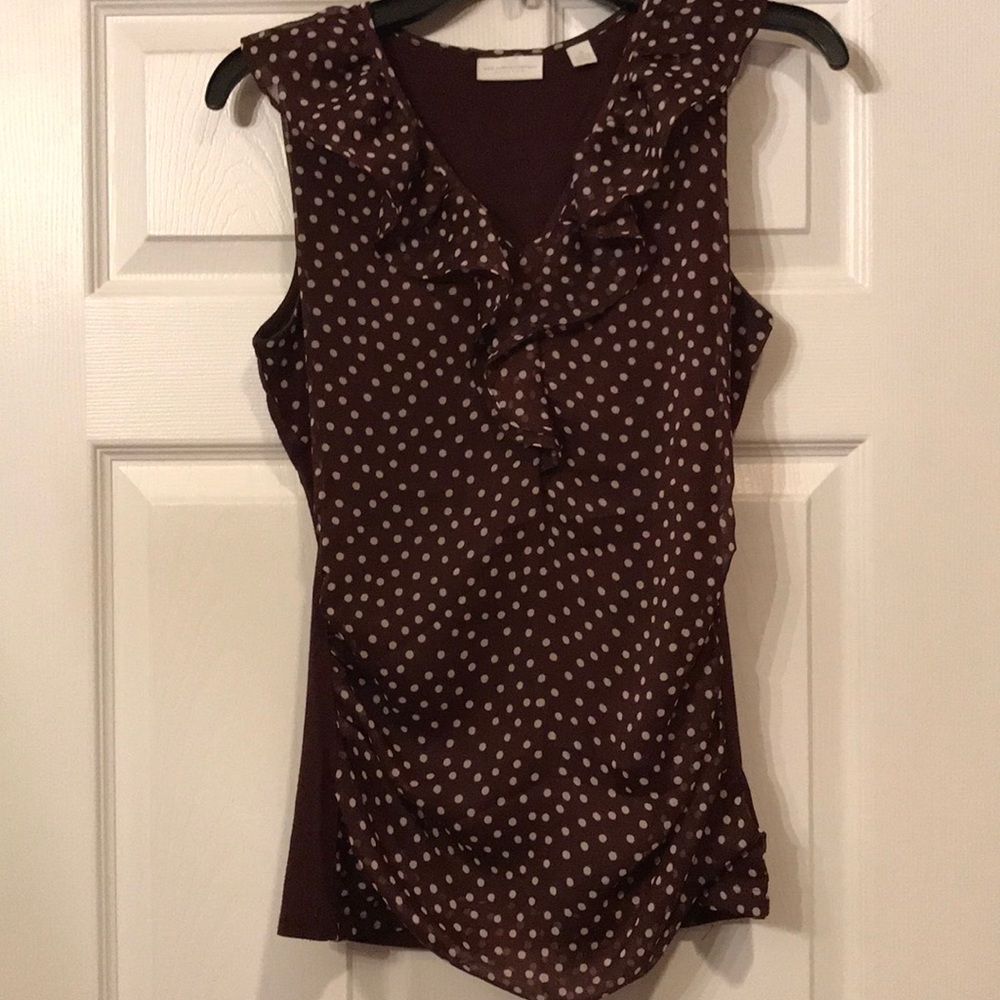 Ruffled brown polka dot sleeveless top